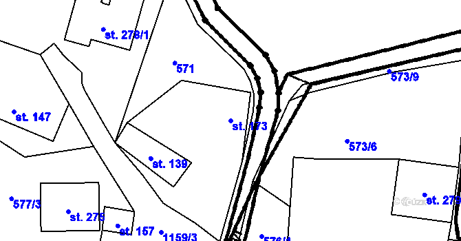 Parcela st. 173 v KÚ Vlčková, Katastrální mapa