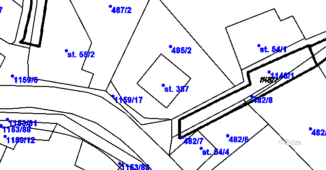 Parcela st. 387 v KÚ Vlčková, Katastrální mapa