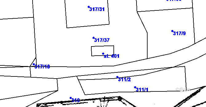 Parcela st. 401 v KÚ Vlčková, Katastrální mapa