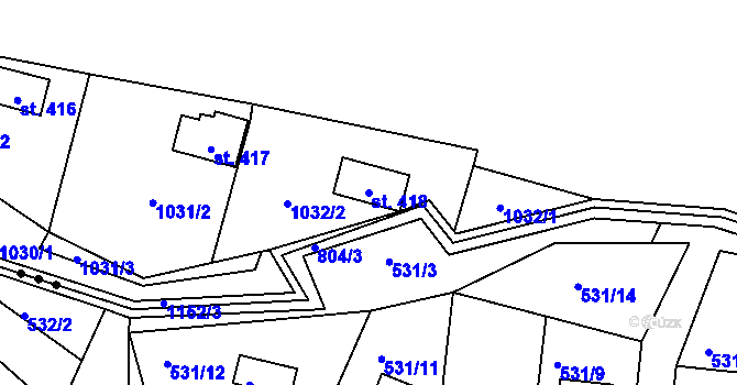Parcela st. 418 v KÚ Vlčková, Katastrální mapa