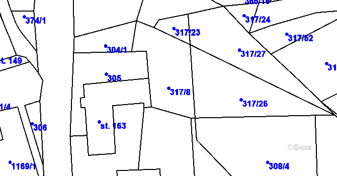 Parcela st. 317/8 v KÚ Vlčková, Katastrální mapa