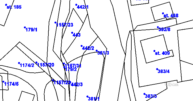 Parcela st. 381/3 v KÚ Vlčková, Katastrální mapa