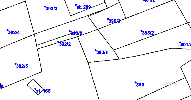 Parcela st. 393/1 v KÚ Vlčková, Katastrální mapa