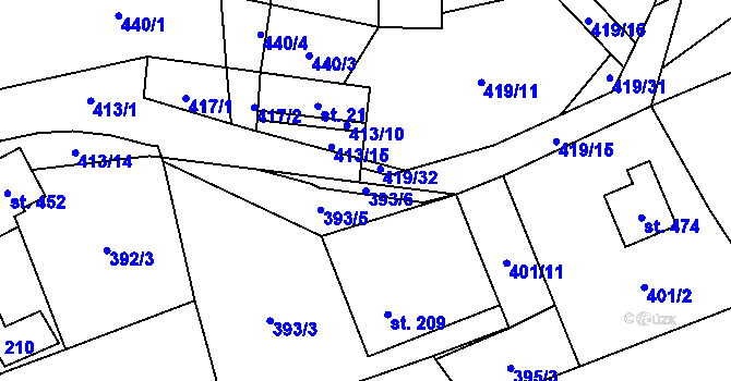Parcela st. 393/6 v KÚ Vlčková, Katastrální mapa