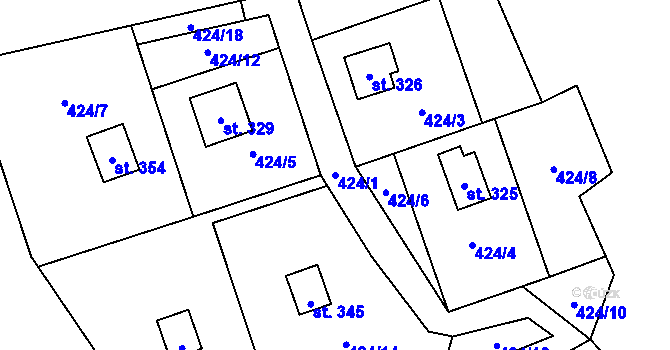 Parcela st. 424/1 v KÚ Vlčková, Katastrální mapa