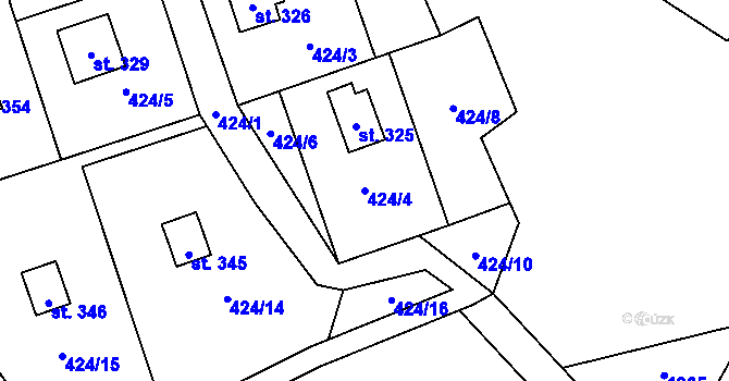 Parcela st. 424/4 v KÚ Vlčková, Katastrální mapa