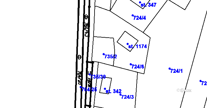 Parcela st. 735/2 v KÚ Vlčková, Katastrální mapa