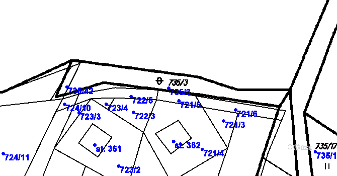 Parcela st. 735/3 v KÚ Vlčková, Katastrální mapa