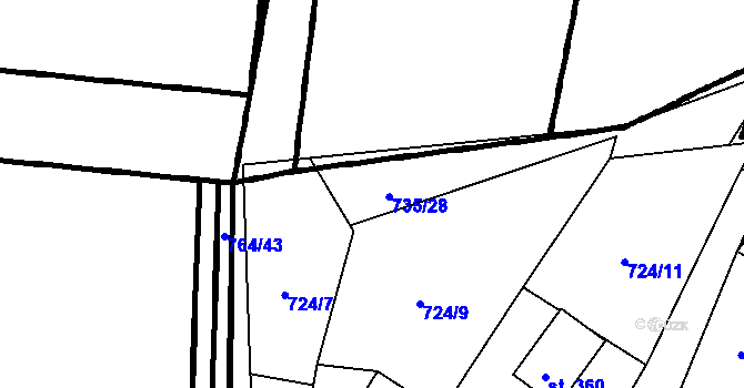 Parcela st. 735/28 v KÚ Vlčková, Katastrální mapa