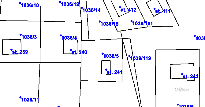Parcela st. 1036/5 v KÚ Vlčková, Katastrální mapa