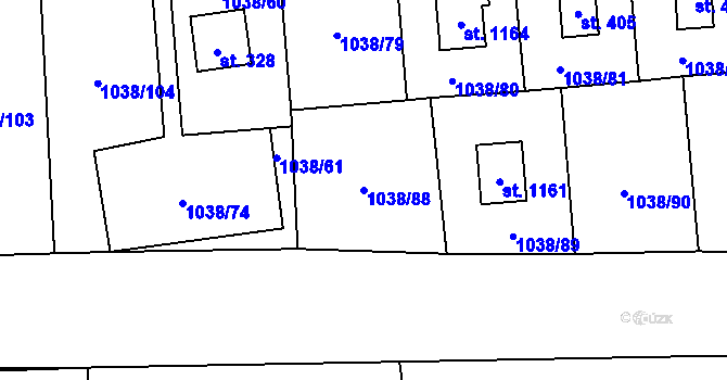 Parcela st. 1038/88 v KÚ Vlčková, Katastrální mapa