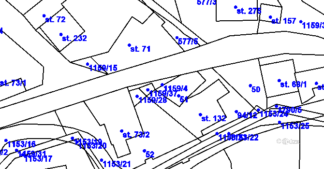 Parcela st. 1159/4 v KÚ Vlčková, Katastrální mapa