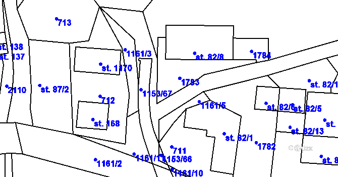Parcela st. 1161/4 v KÚ Vlčková, Katastrální mapa
