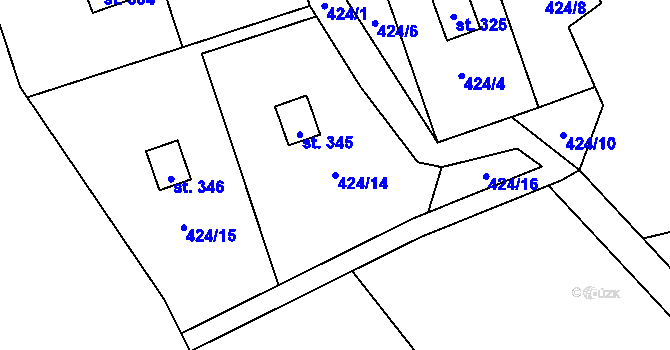 Parcela st. 424/14 v KÚ Vlčková, Katastrální mapa