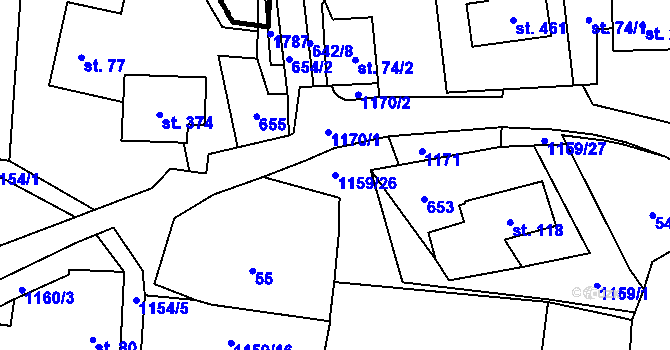 Parcela st. 1159/26 v KÚ Vlčková, Katastrální mapa