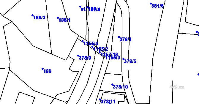 Parcela st. 1157/18 v KÚ Vlčková, Katastrální mapa