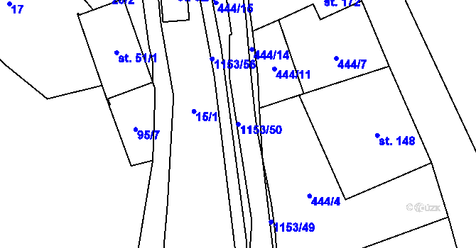 Parcela st. 1153/50 v KÚ Vlčková, Katastrální mapa