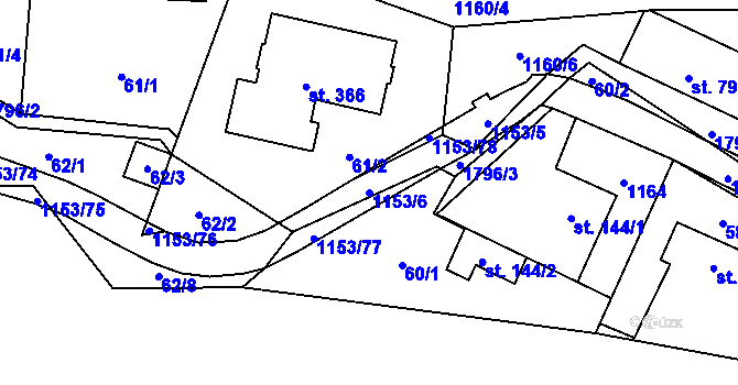 Parcela st. 1153/6 v KÚ Vlčková, Katastrální mapa