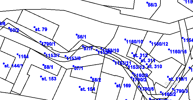 Parcela st. 1153/9 v KÚ Vlčková, Katastrální mapa