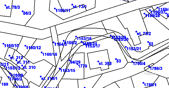 Parcela st. 1153/17 v KÚ Vlčková, Katastrální mapa