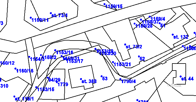 Parcela st. 1153/20 v KÚ Vlčková, Katastrální mapa