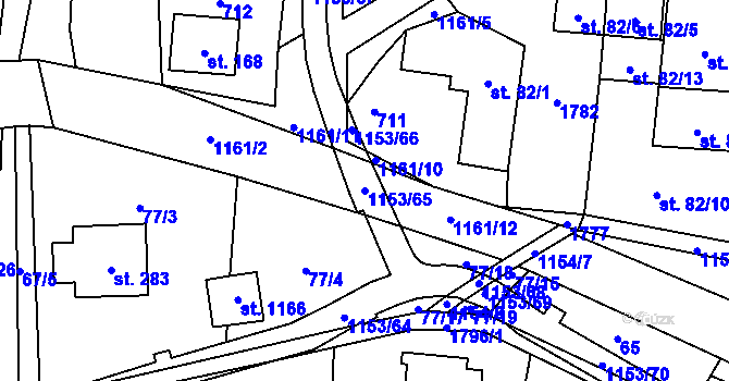 Parcela st. 1153/65 v KÚ Vlčková, Katastrální mapa