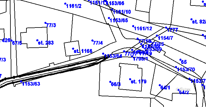 Parcela st. 1153/64 v KÚ Vlčková, Katastrální mapa