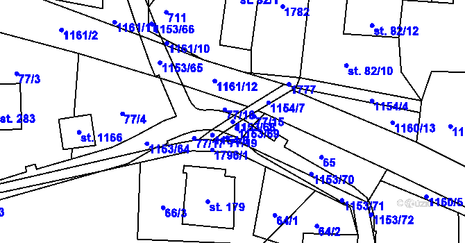 Parcela st. 1153/68 v KÚ Vlčková, Katastrální mapa