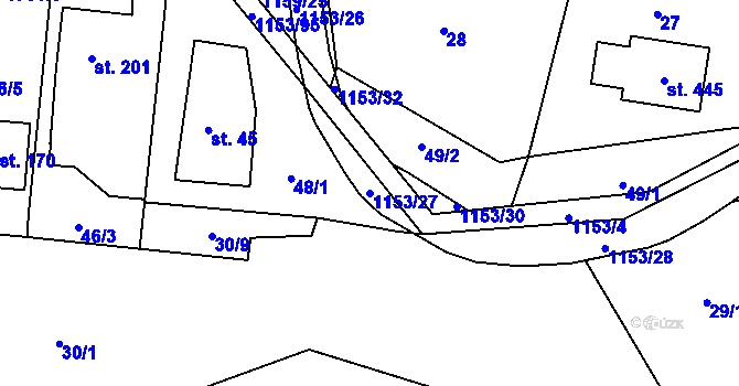 Parcela st. 1153/27 v KÚ Vlčková, Katastrální mapa