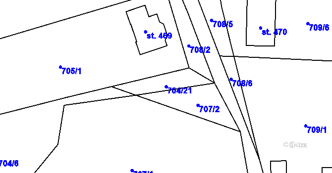 Parcela st. 704/21 v KÚ Vlčková, Katastrální mapa