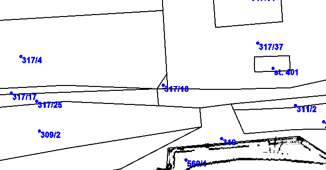 Parcela st. 317/18 v KÚ Vlčková, Katastrální mapa