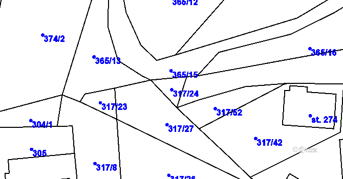 Parcela st. 317/24 v KÚ Vlčková, Katastrální mapa