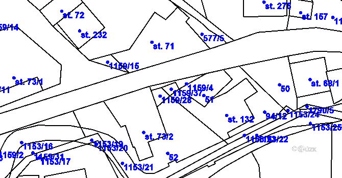 Parcela st. 1159/37 v KÚ Vlčková, Katastrální mapa
