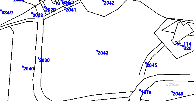 Parcela st. 2043 v KÚ Vlčková, Katastrální mapa