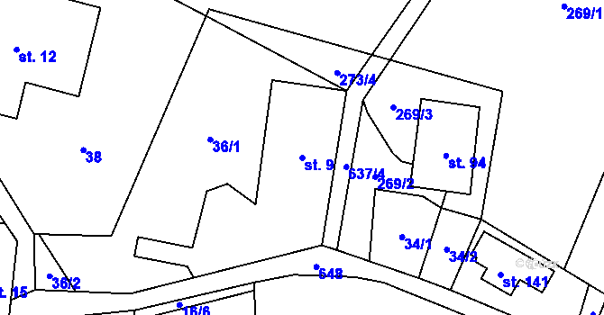 Parcela st. 9 v KÚ Vlčkovice u Mladkova, Katastrální mapa