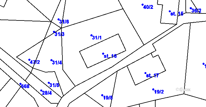Parcela st. 16 v KÚ Vlčkovice u Mladkova, Katastrální mapa