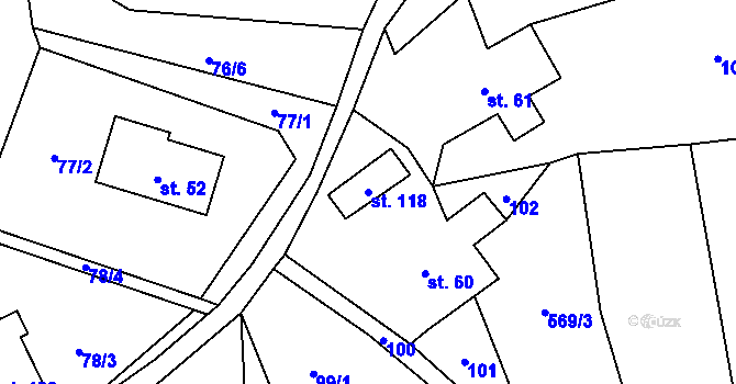 Parcela st. 118 v KÚ Vlčkovice u Mladkova, Katastrální mapa
