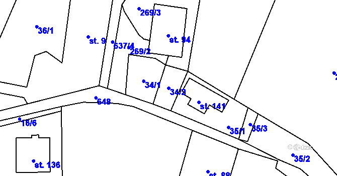 Parcela st. 34/2 v KÚ Vlčkovice u Mladkova, Katastrální mapa
