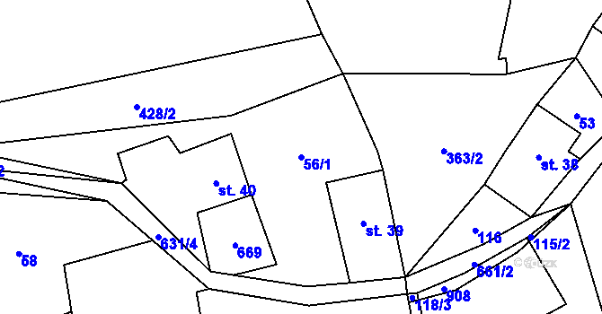 Parcela st. 56/1 v KÚ Vlčkovice u Mladkova, Katastrální mapa