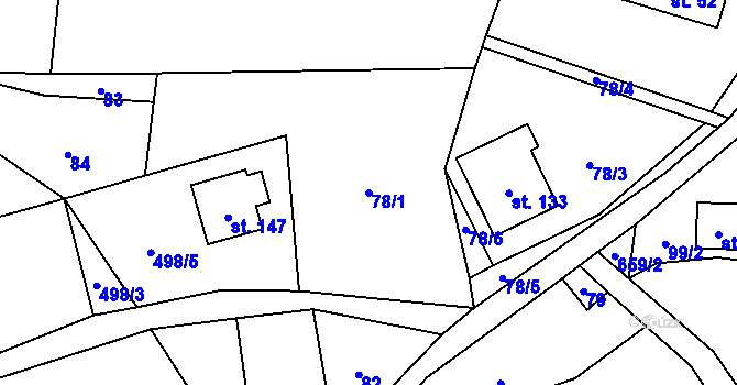 Parcela st. 78/1 v KÚ Vlčkovice u Mladkova, Katastrální mapa