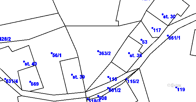Parcela st. 363/2 v KÚ Vlčkovice u Mladkova, Katastrální mapa
