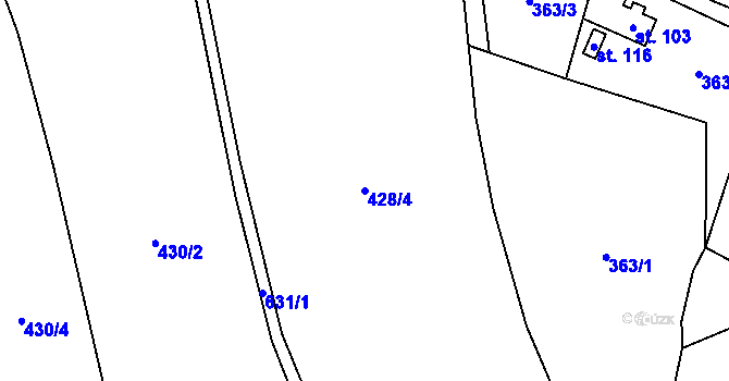 Parcela st. 428/4 v KÚ Vlčkovice u Mladkova, Katastrální mapa