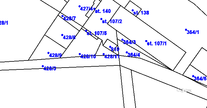 Parcela st. 428/11 v KÚ Vlčkovice u Mladkova, Katastrální mapa