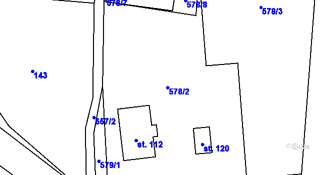Parcela st. 578/2 v KÚ Vlčkovice u Mladkova, Katastrální mapa