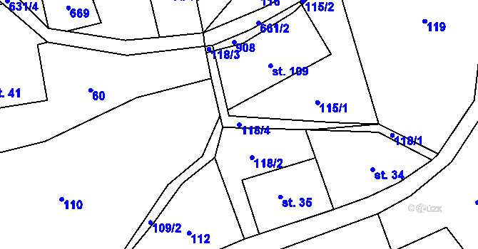 Parcela st. 118/4 v KÚ Vlčkovice u Mladkova, Katastrální mapa