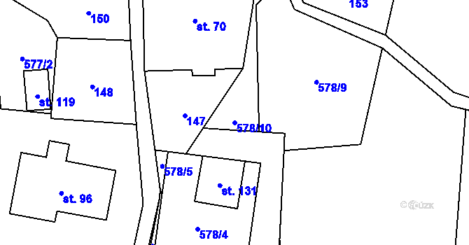 Parcela st. 578/10 v KÚ Vlčkovice u Mladkova, Katastrální mapa