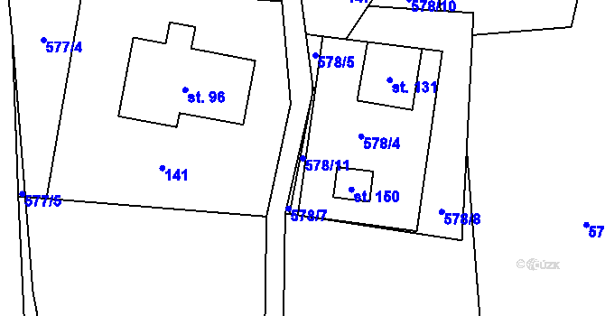 Parcela st. 578/11 v KÚ Vlčkovice u Mladkova, Katastrální mapa