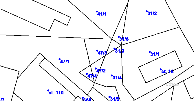 Parcela st. 47/3 v KÚ Vlčkovice u Mladkova, Katastrální mapa