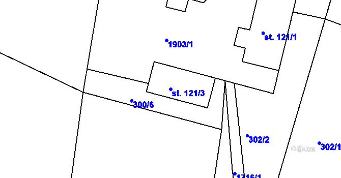 Parcela st. 121/3 v KÚ Dolní Vlčkovice, Katastrální mapa
