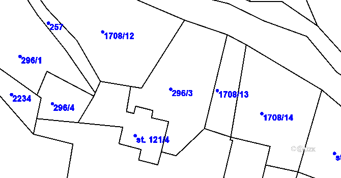 Parcela st. 296/3 v KÚ Dolní Vlčkovice, Katastrální mapa